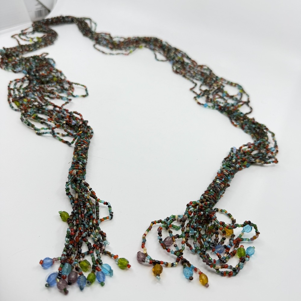 Multi-Strand Seed Bead Statement Lariat Necklace Boho Festival Jewelry Long